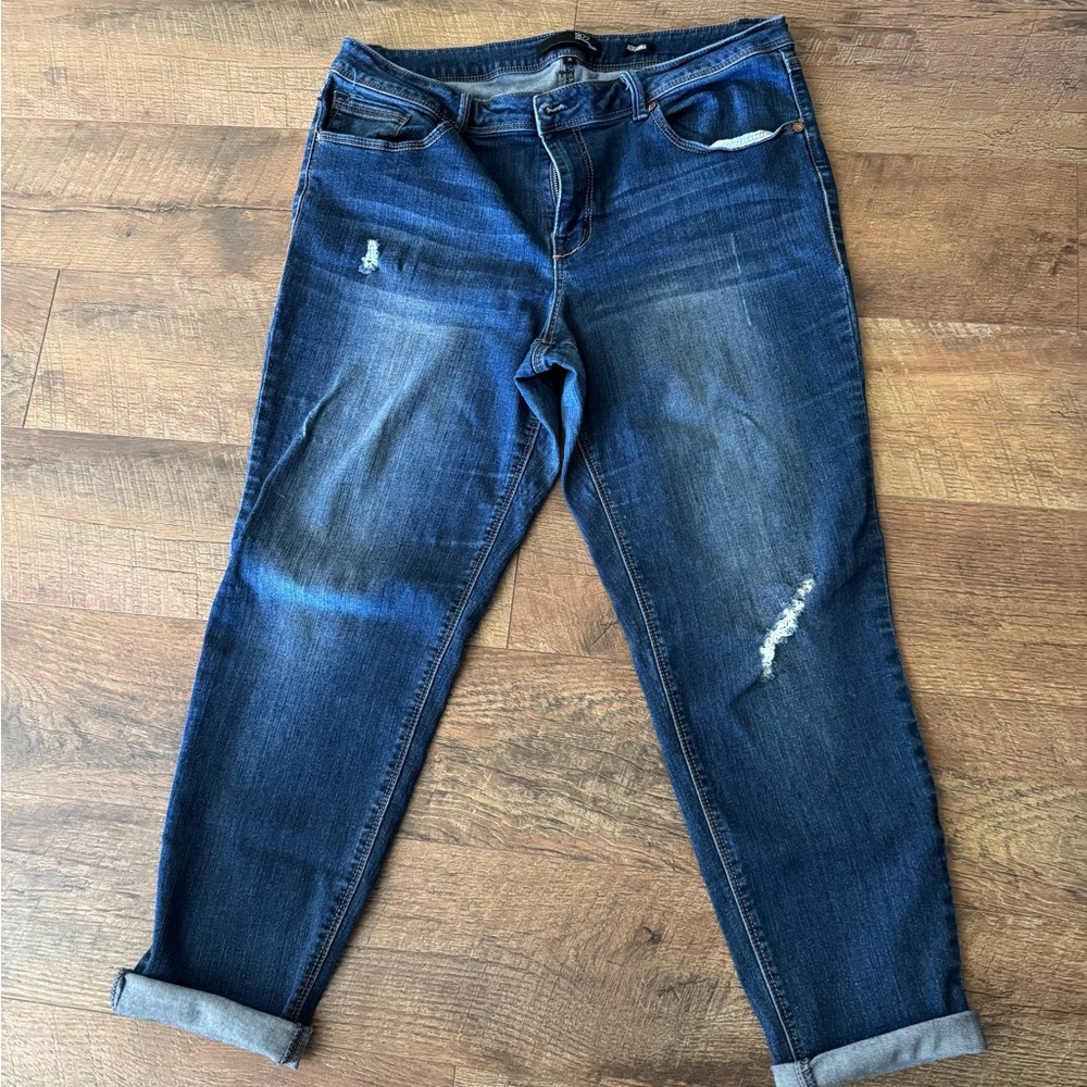 1822 Denim Distressed Boyfriend Jeans - Dark Blue
